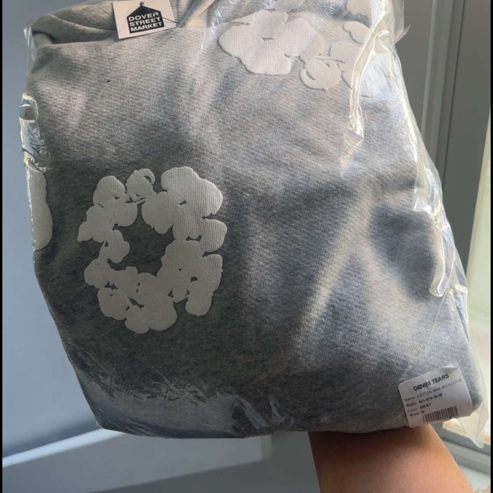 Grey denim tear hoodie size medium